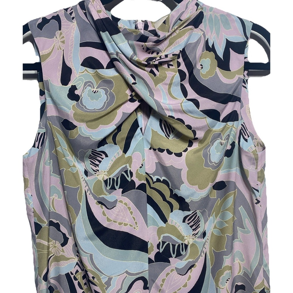 E3 by Etcetera Silk Blend Abstract Floral Sleeveless Drape Neck Blouse Sz 4 EUC